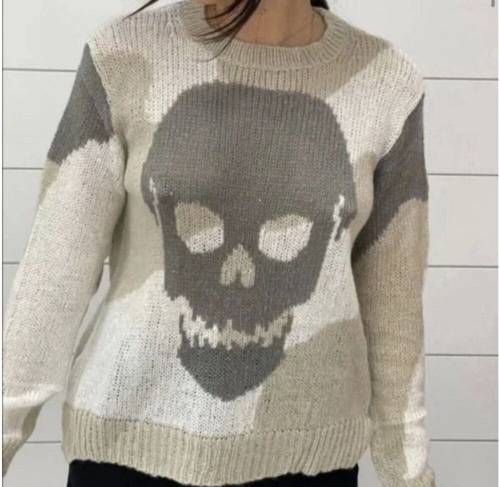 Wooden Ships Paola Buendia Women Size S/M Mohair Blend Skull Sweater In Camo